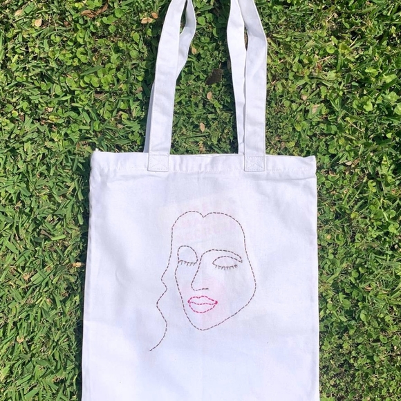 Handmade Canvas Tote Bag with Zipper Hand Embroide - Picture 3 of 3